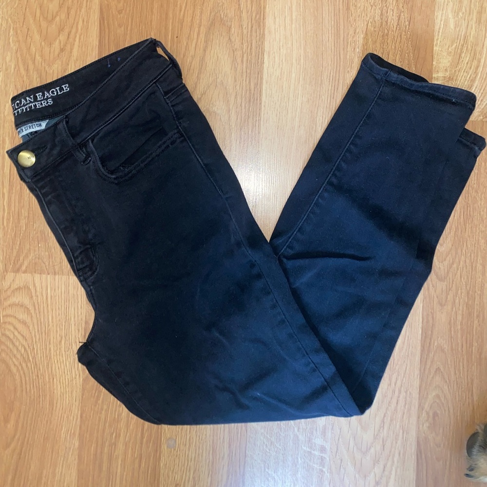 ✰AE Womens American Eagle Black Super Stretch Crop Jeggings Size 10 ✰